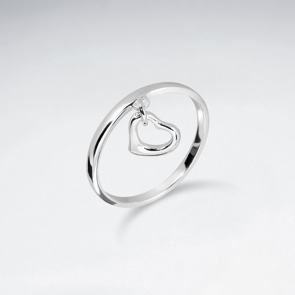 Sterling Silver Ring with Dangle Heart Charm
