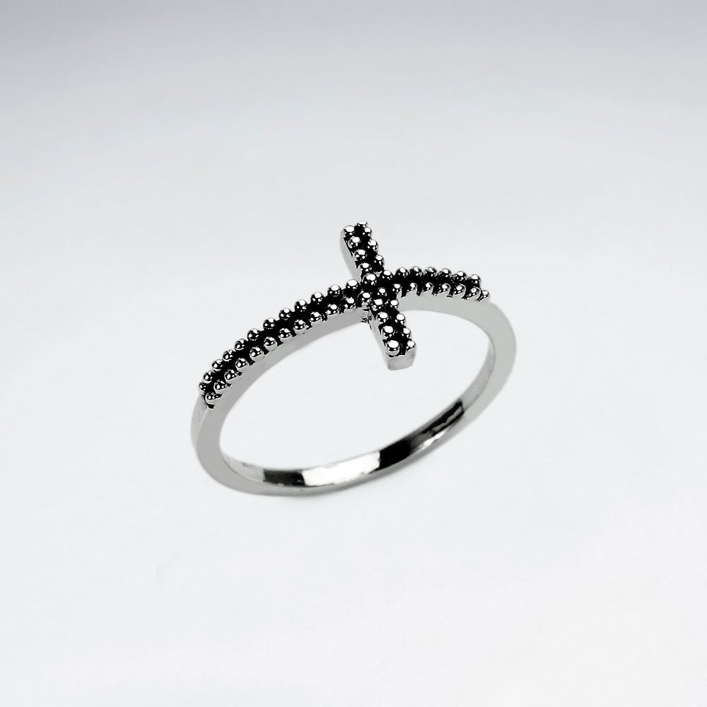 Sterling Silver Modern Sideways Cross Ring