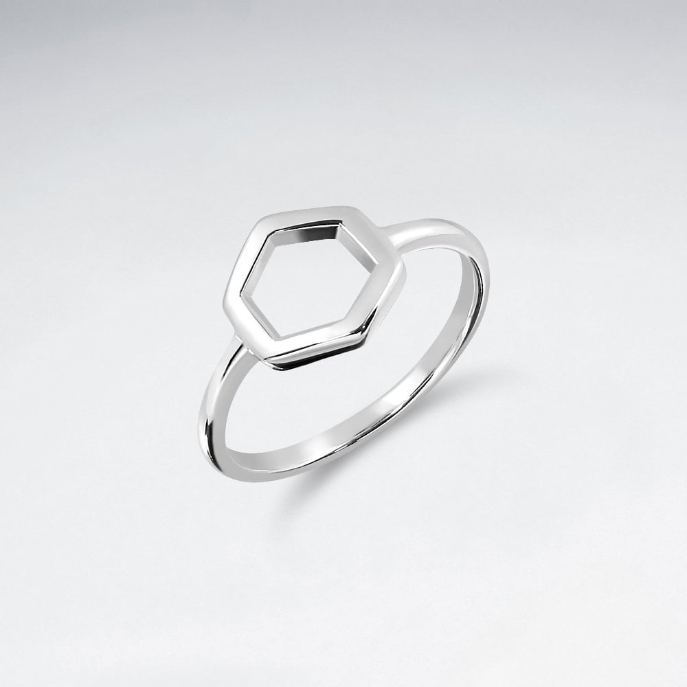 Sterling Silver Open Geometric Hexagon Ring