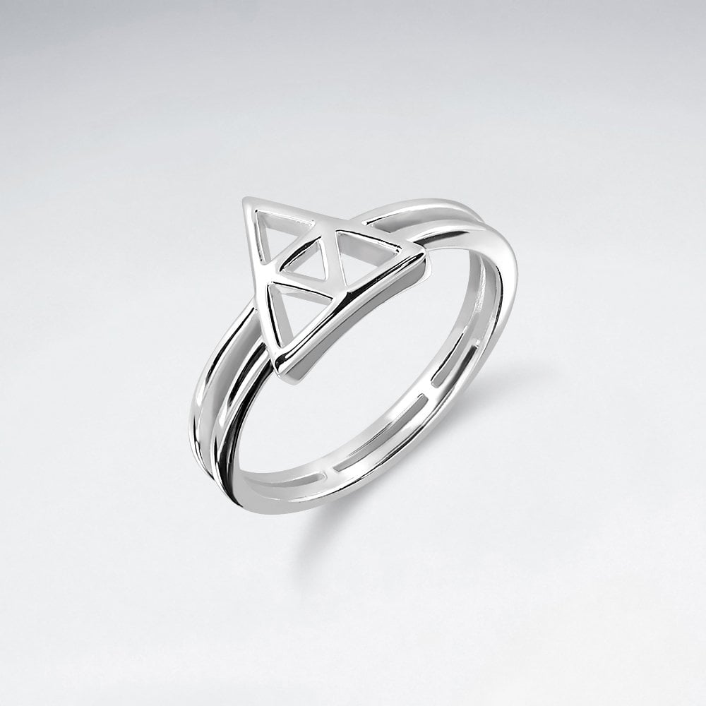Sterling Silver Open Lined Triangle Ring