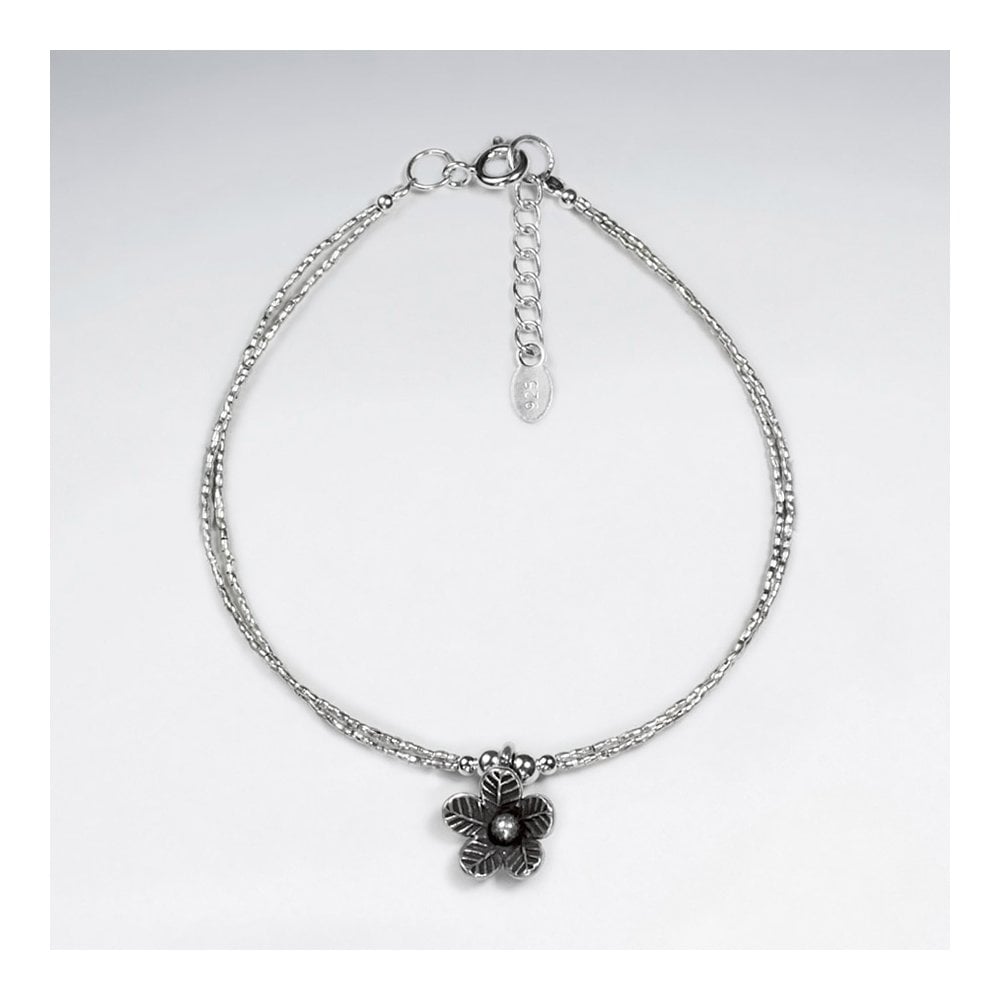 Sterling Silver Hawaiian Flower Charm Bracelet