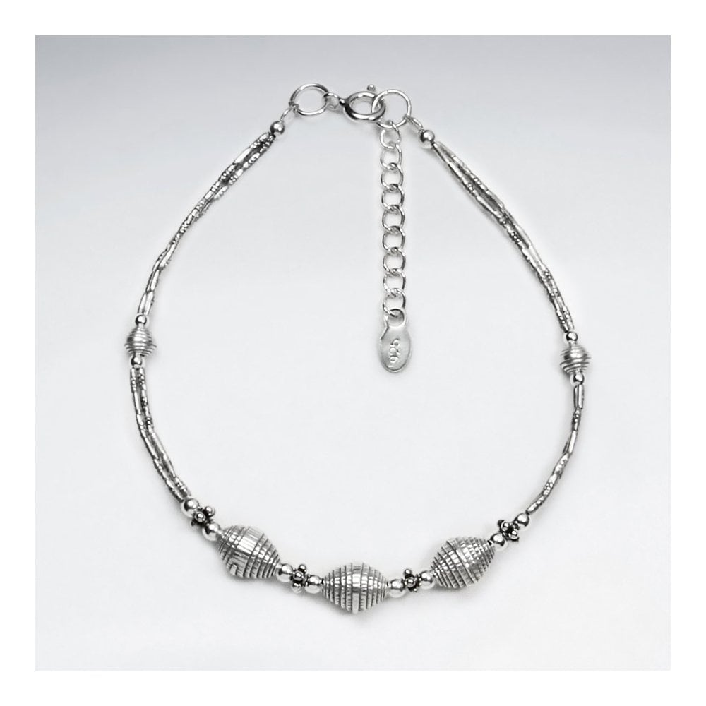 Sterling Silver Decorative Oval Bead Bracelet