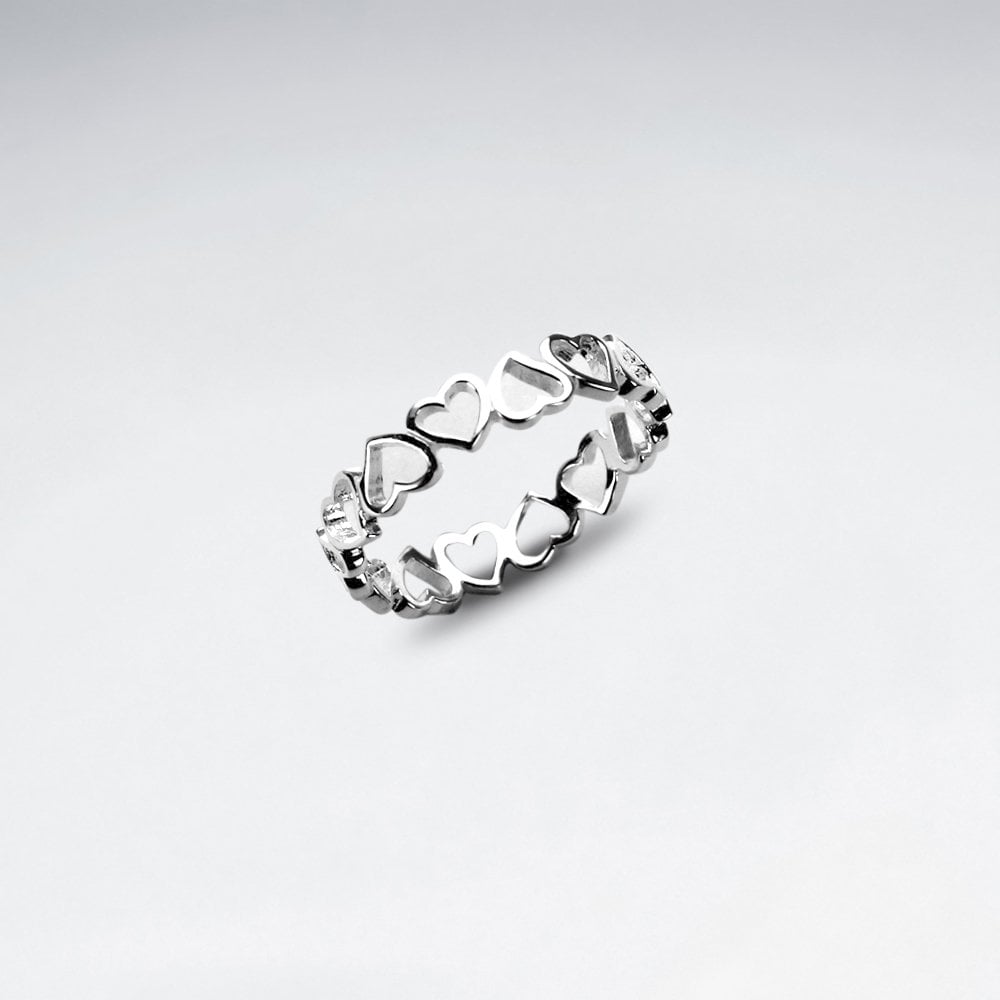 Sterling Silver Openwork Alternating Hearts Ring