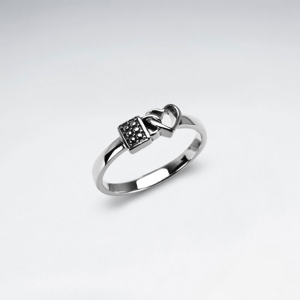 Sterling Silver Lock and Heart Ring