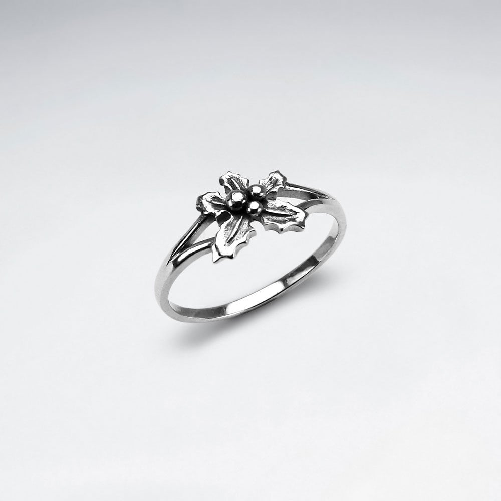 Sterling Silver Holly Mistletoe Ring