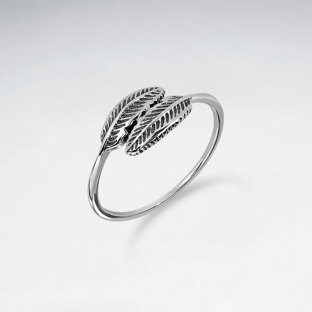 Sterling Silver Twin Feathers Ring