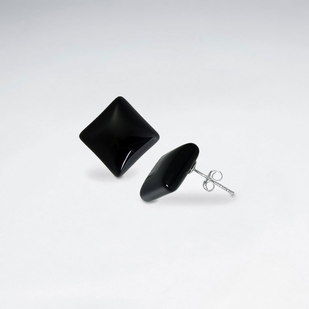 Sterling Silver Black Stone Geometric Stud Earrings