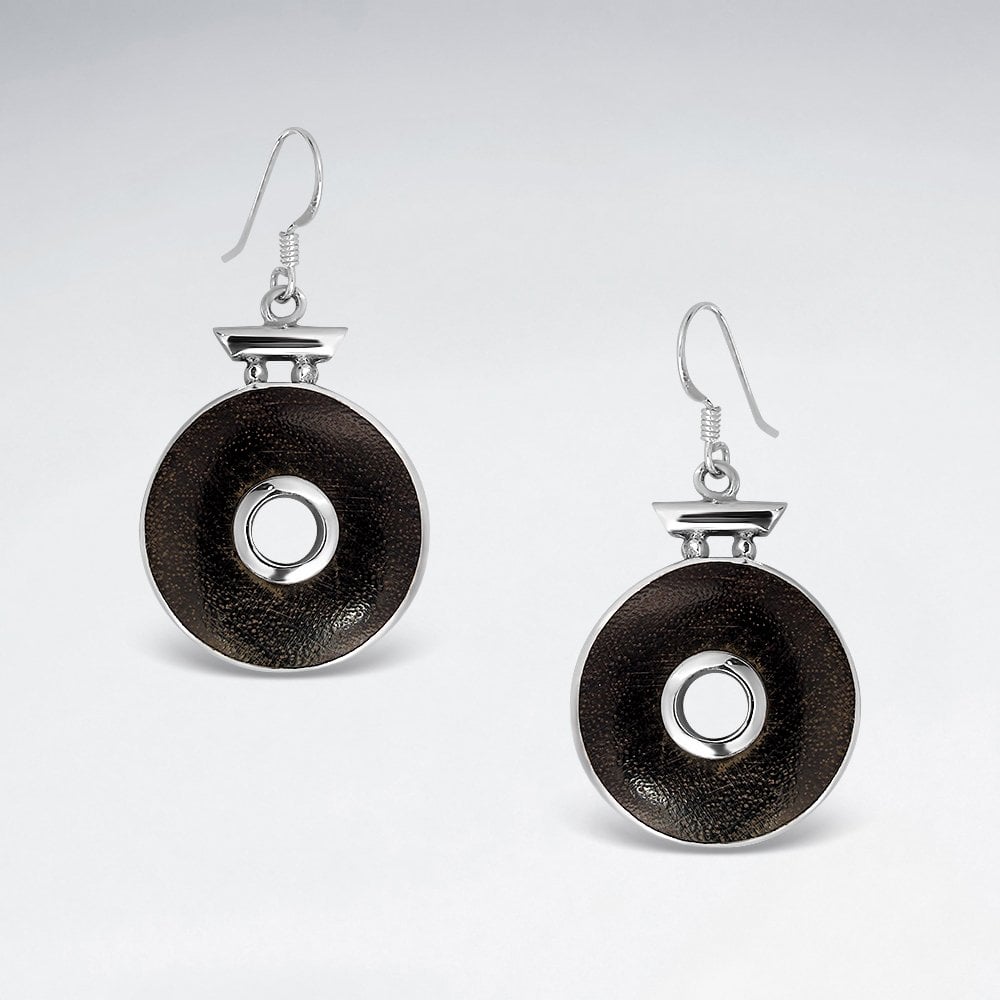 Sterling Silver Wooden Circle Hook Earrings