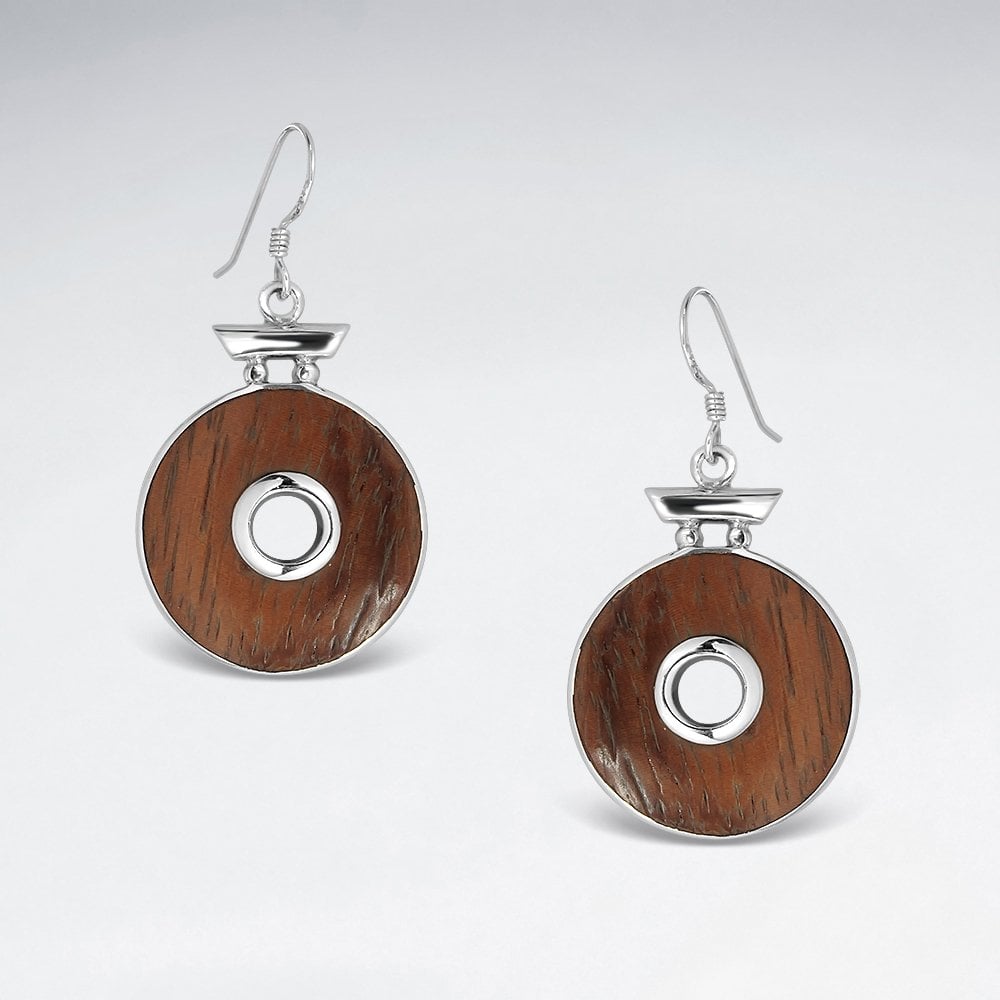 Sterling Silver Wooden Circle Hook Earrings