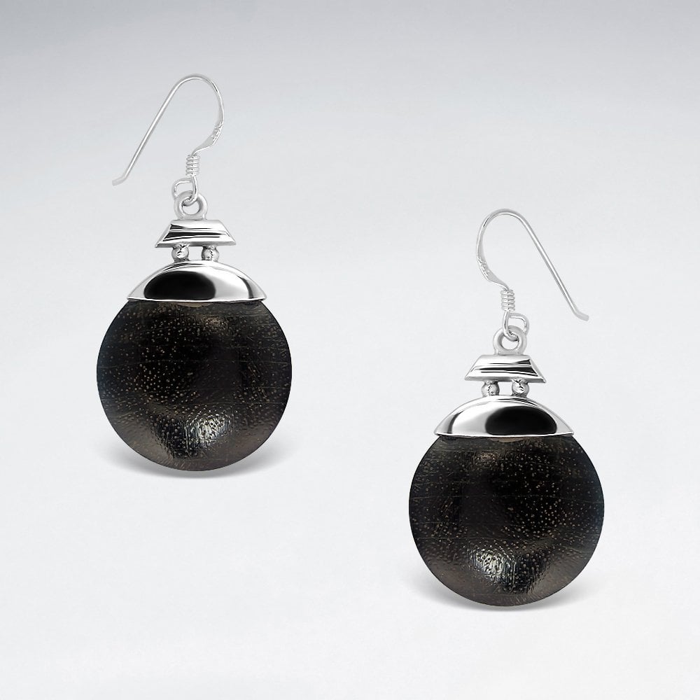 Sterling Silver Wooden Ball Hook Earrings