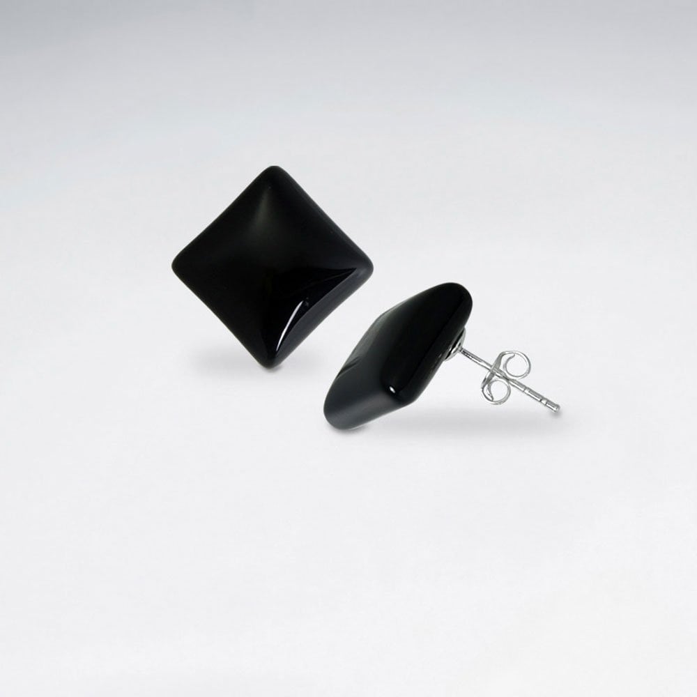 Sterling Silver Black Stone Square Stud Earrings