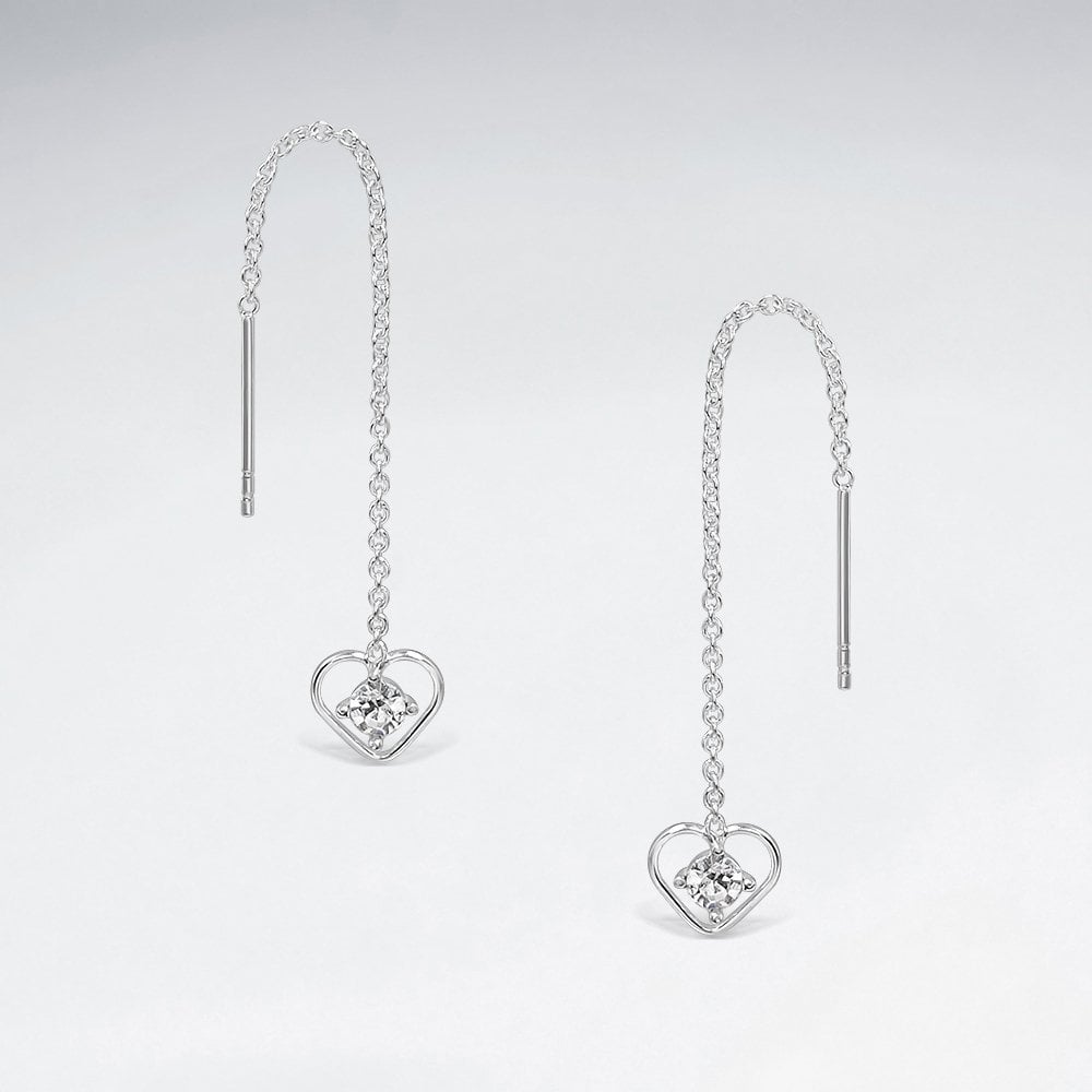 Sterling Silver CZ Open Heart Dangle Earrings