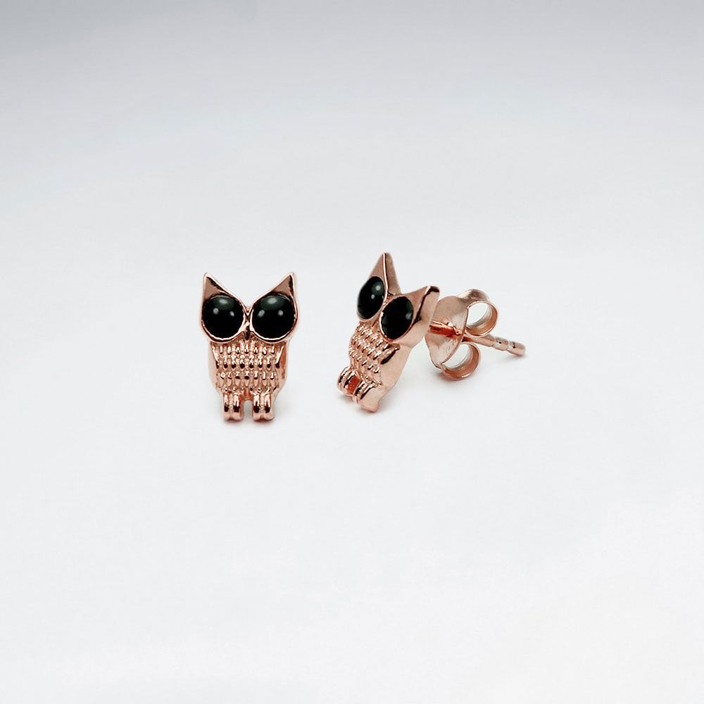 Sterling Silver and Gemstone Owl Earrings