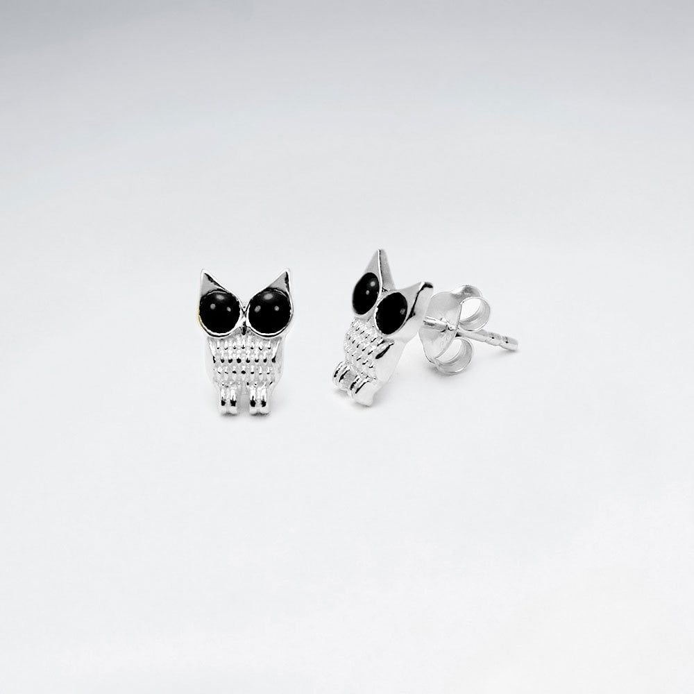 Sterling Silver and Gemstone Owl Earrings