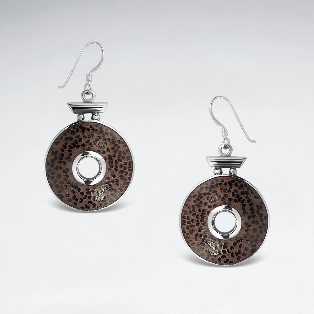 Sterling Silver Wooden Circle Hook Earrings