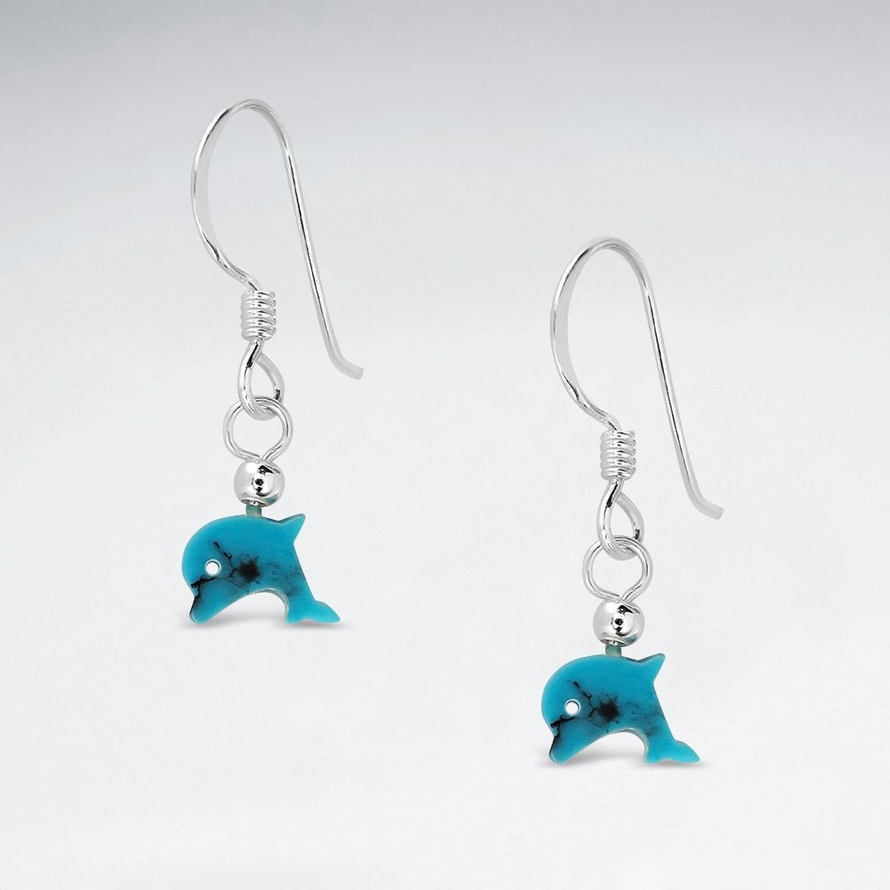 Sterling Silver Turquoise Dolphin Dangle Earrings