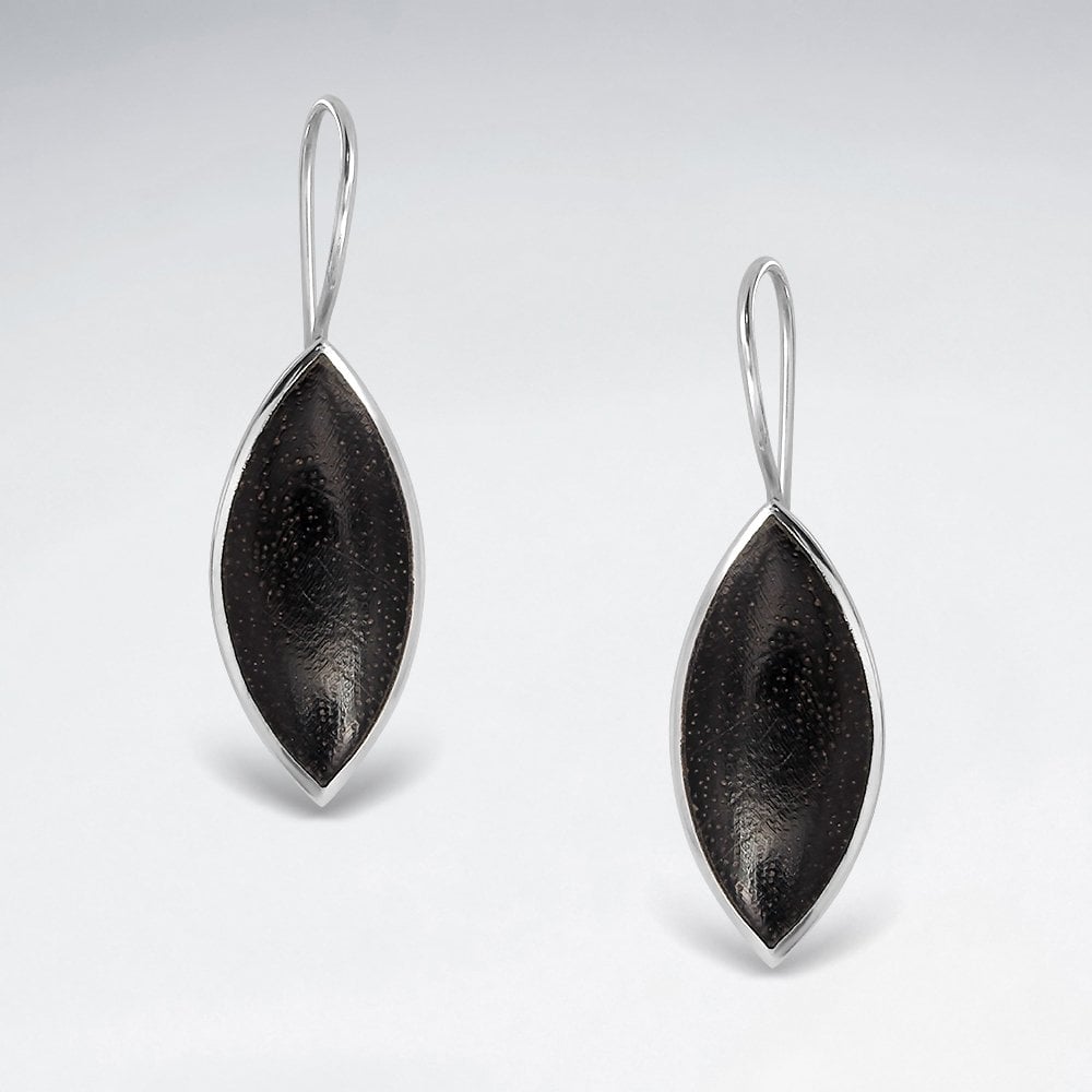 Sterling Silver Marquis Wood Drop Earrings