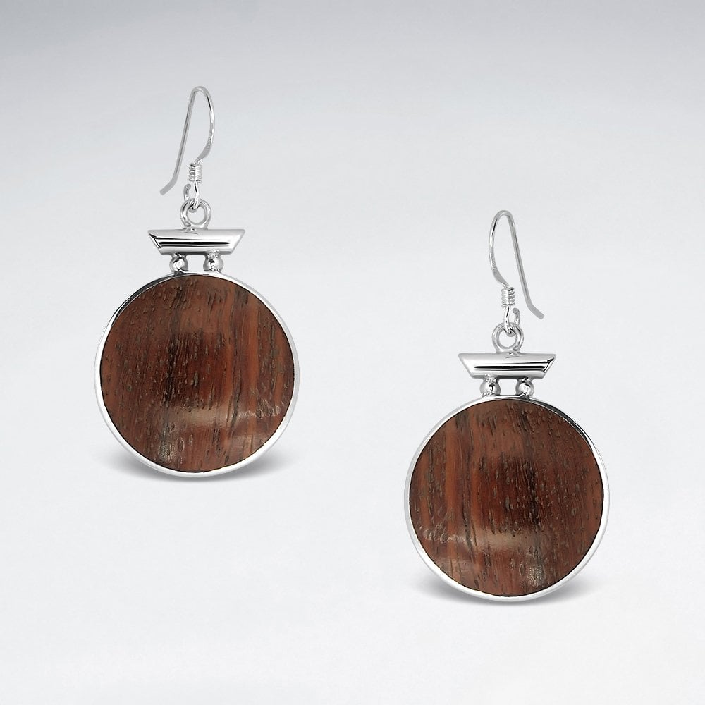 Sterling Silver Wooden Circle Earrings