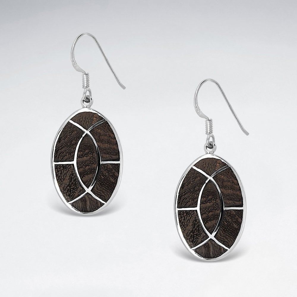 Sterling Silver and Wood Turtle Shell Drop Earrings