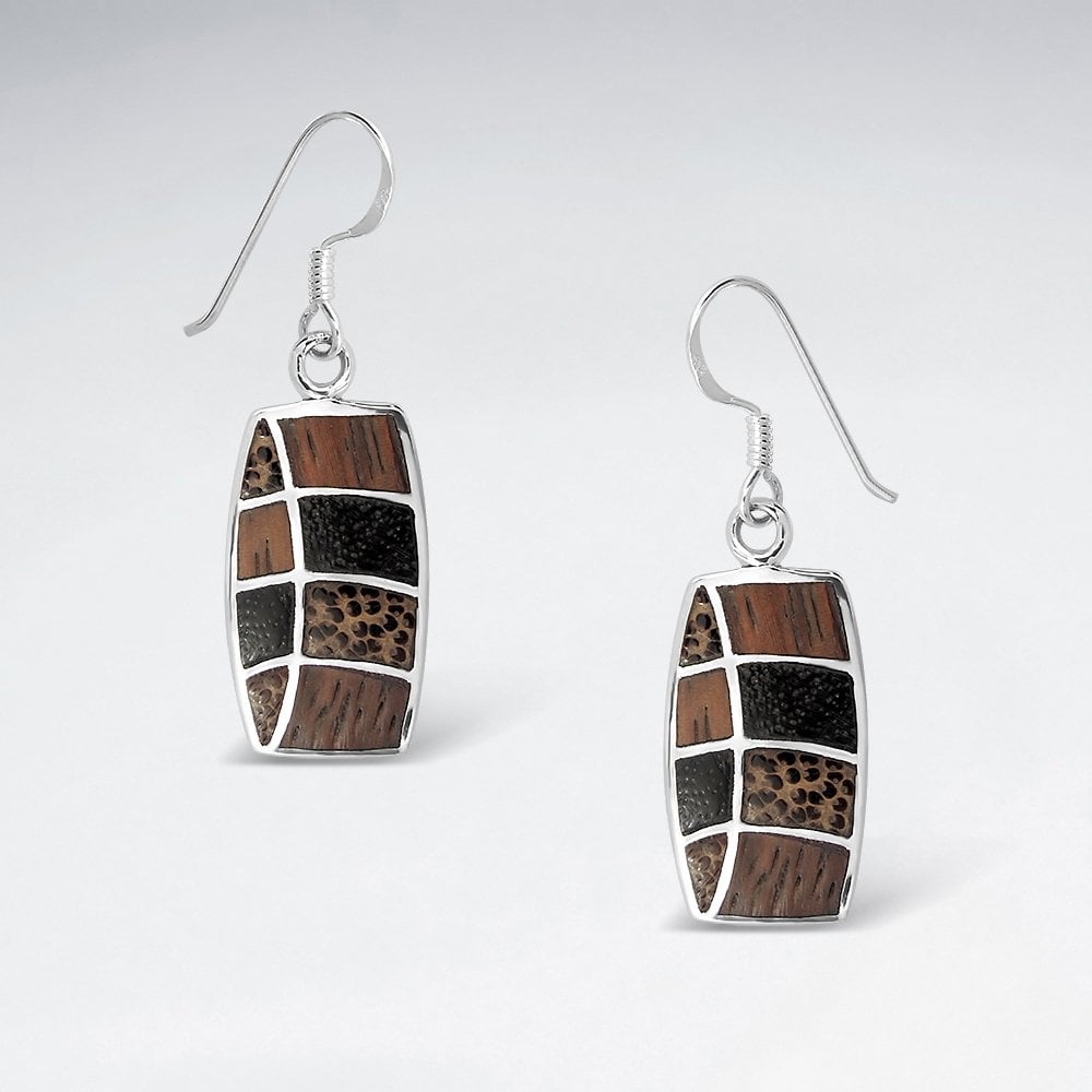 Sterling Silver and Wood Drop Earrings