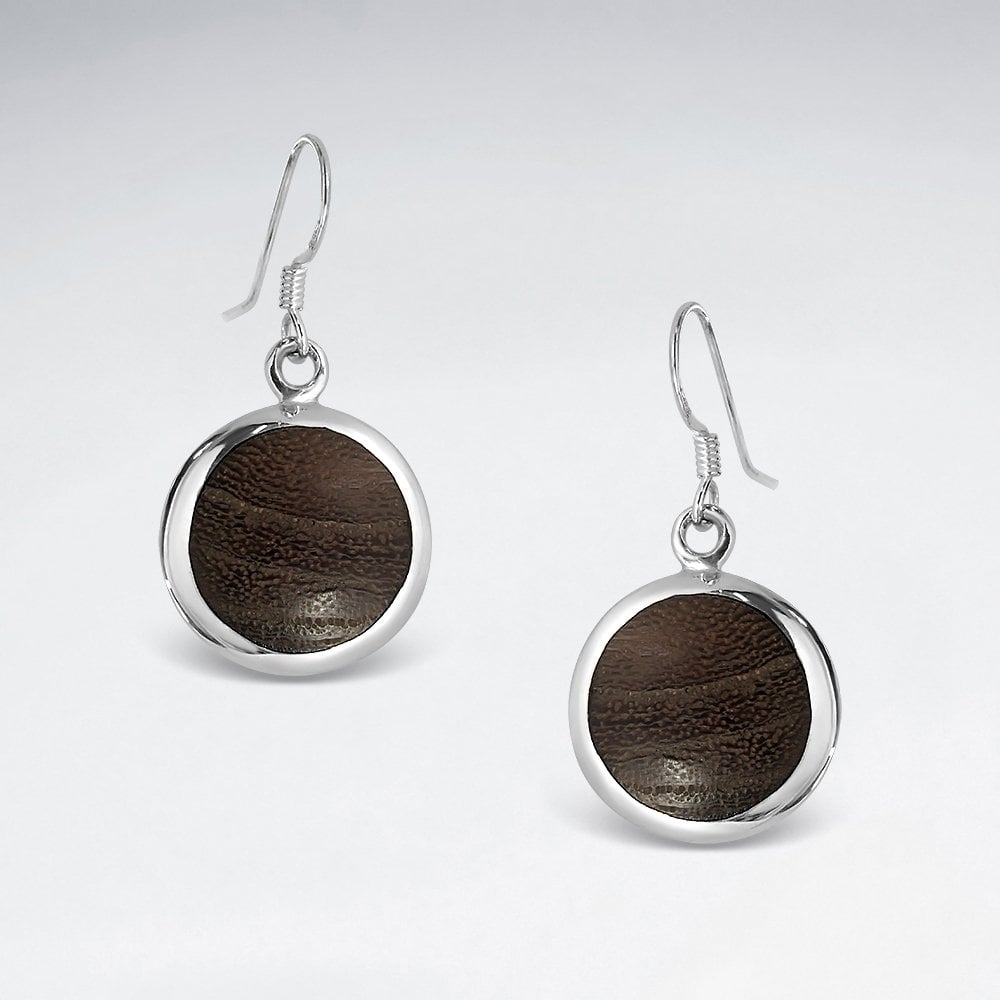 Sterling Silver and Wood Circle Earrings