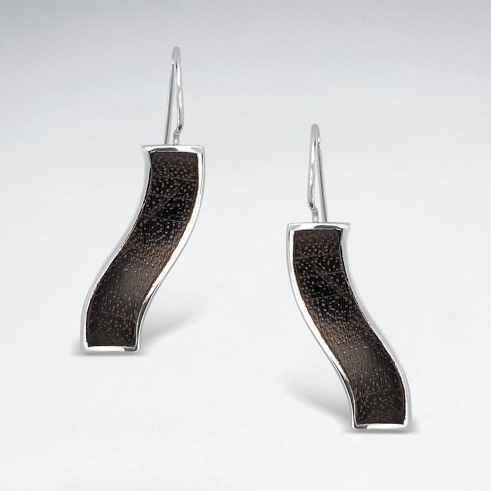 Sterling Silver Freeform Wave Wood Drop Earrings