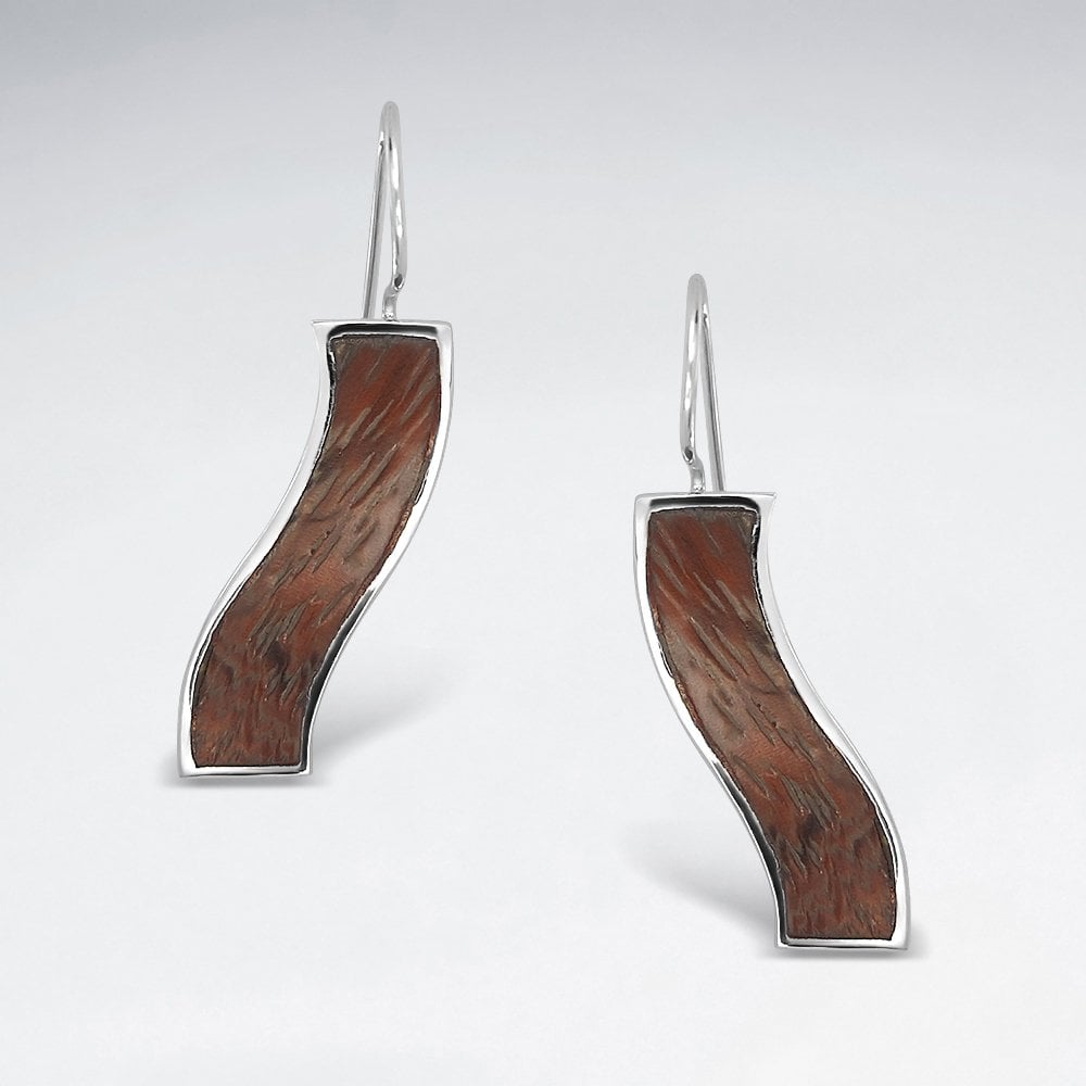 Sterling Silver Freeform Wave Wood Drop Earrings