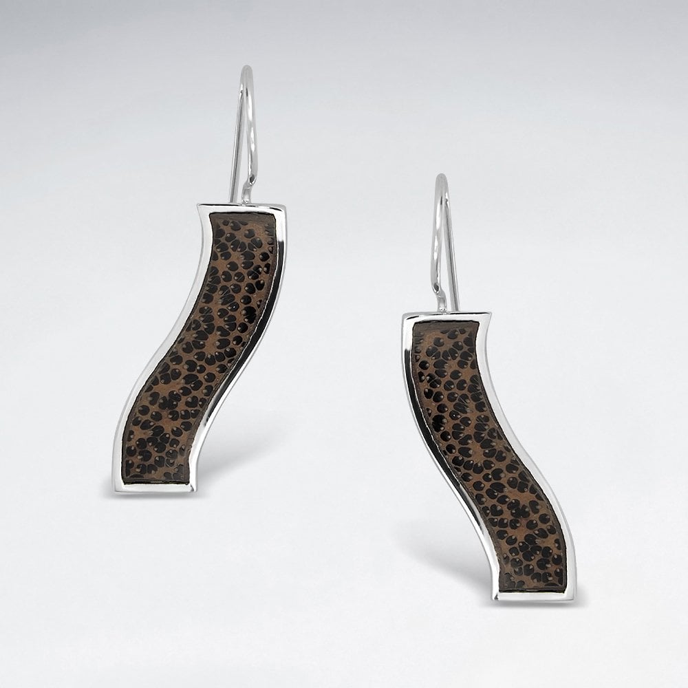 Sterling Silver Freeform Wave Wood Drop Earrings