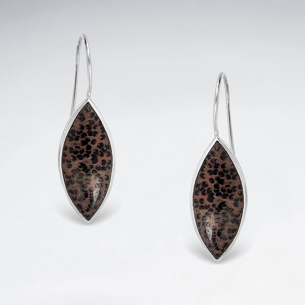 Sterling Silver Marquis Wood Drop Earrings