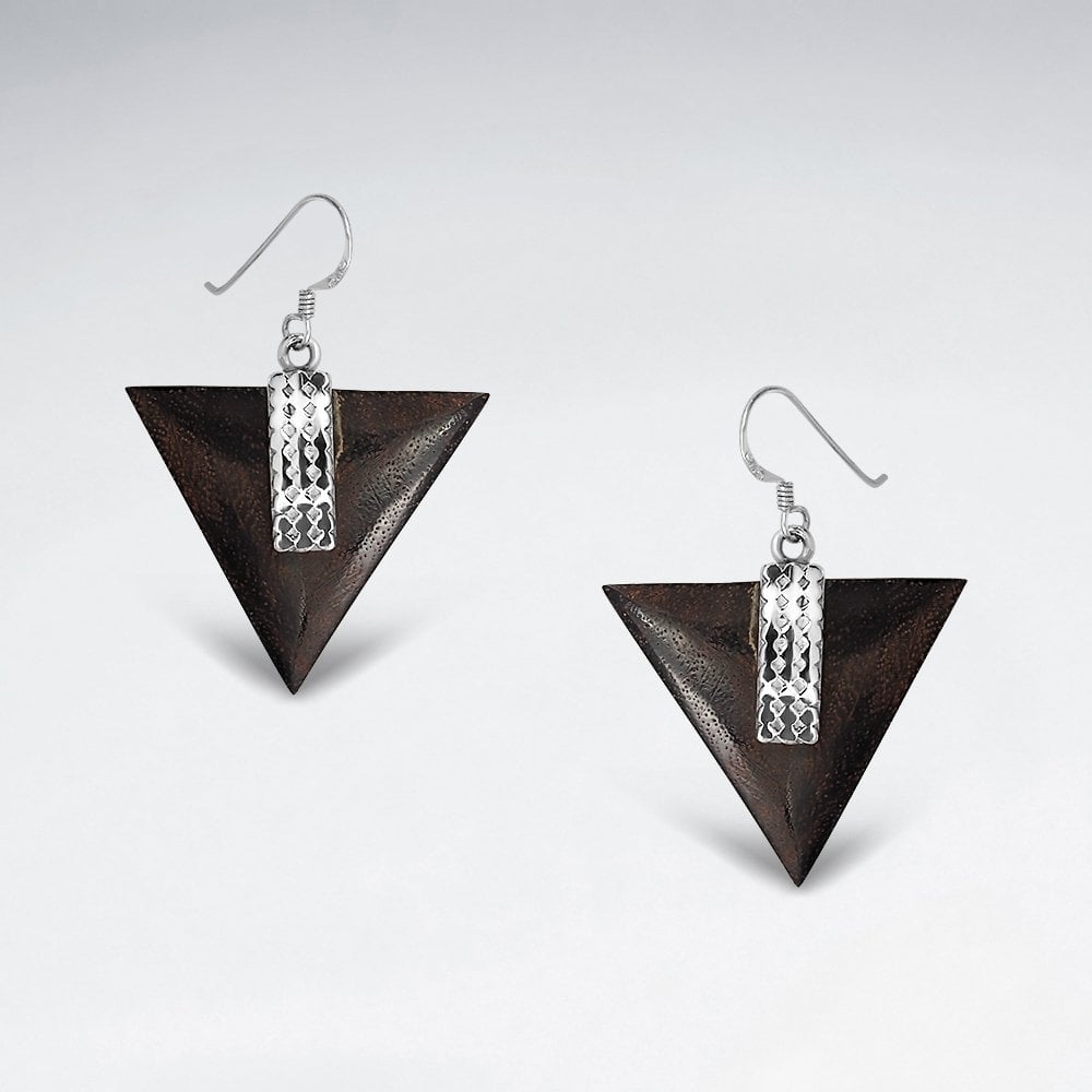 Sterling Silver Triangle Wood Drop Earrings