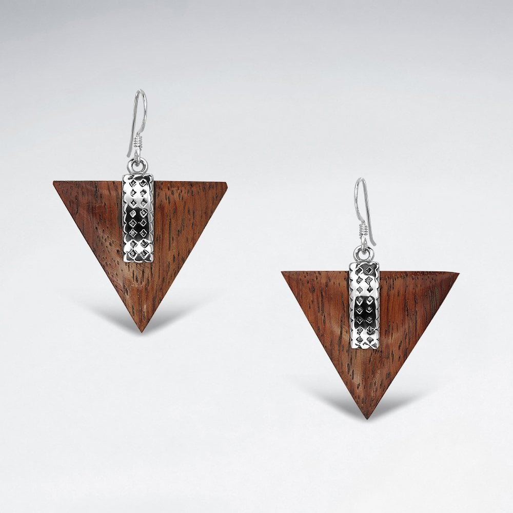 Sterling Silver Triangle Wood Drop Earrings