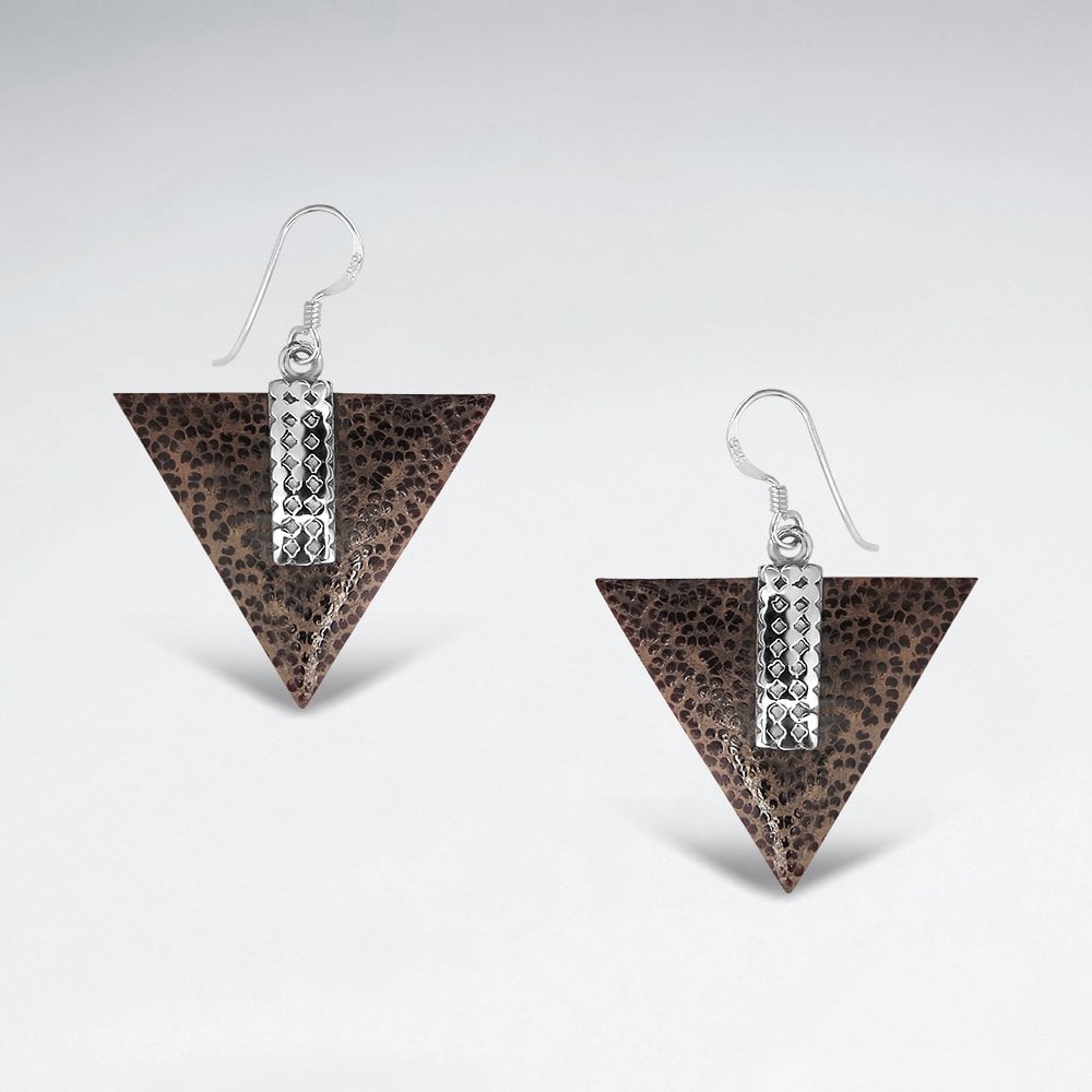 Sterling Silver Triangle Wood Drop Earrings