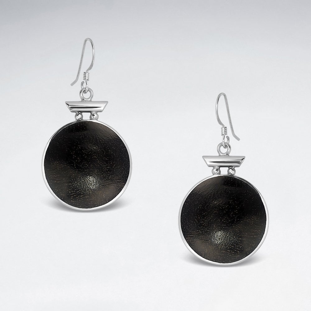 Sterling Silver Wooden Circle Earrings