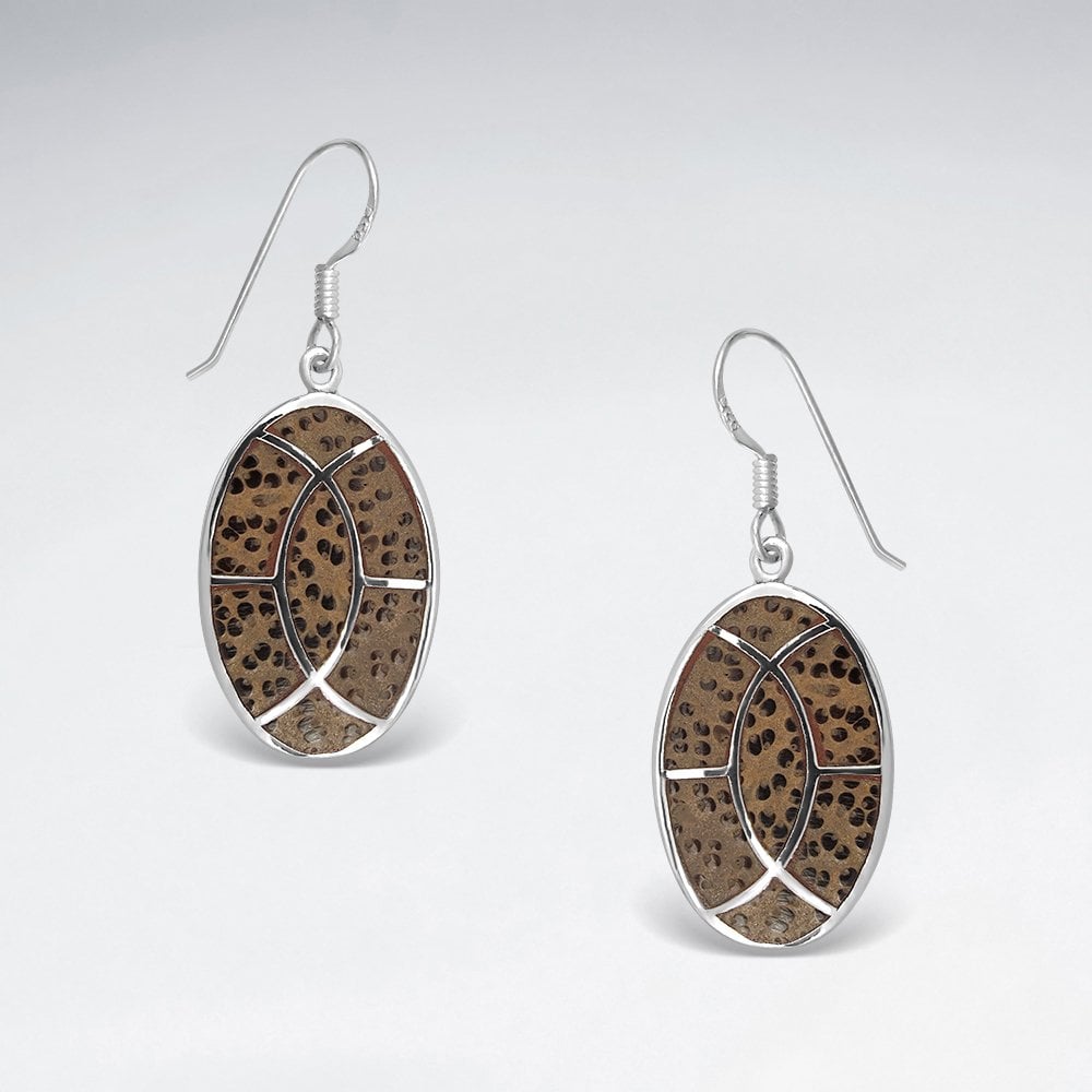 Sterling Silver and Wood Turtle Shell Drop Earrings