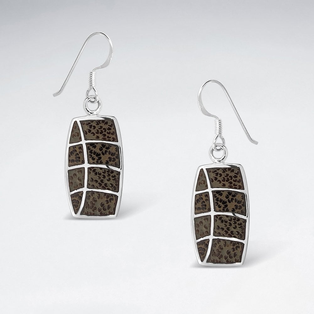 Sterling Silver and Wood Drop Earrings