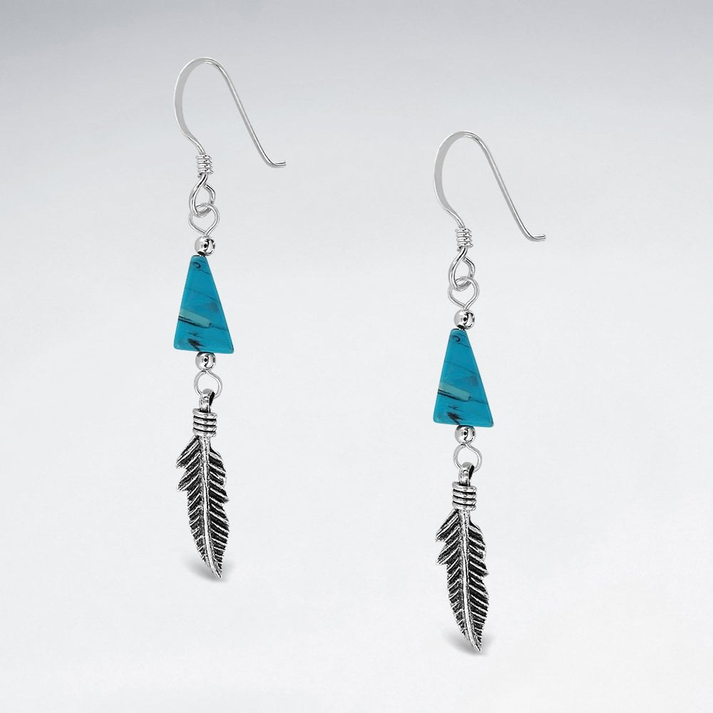 Sterling Silver Turquoise Feather Earrings