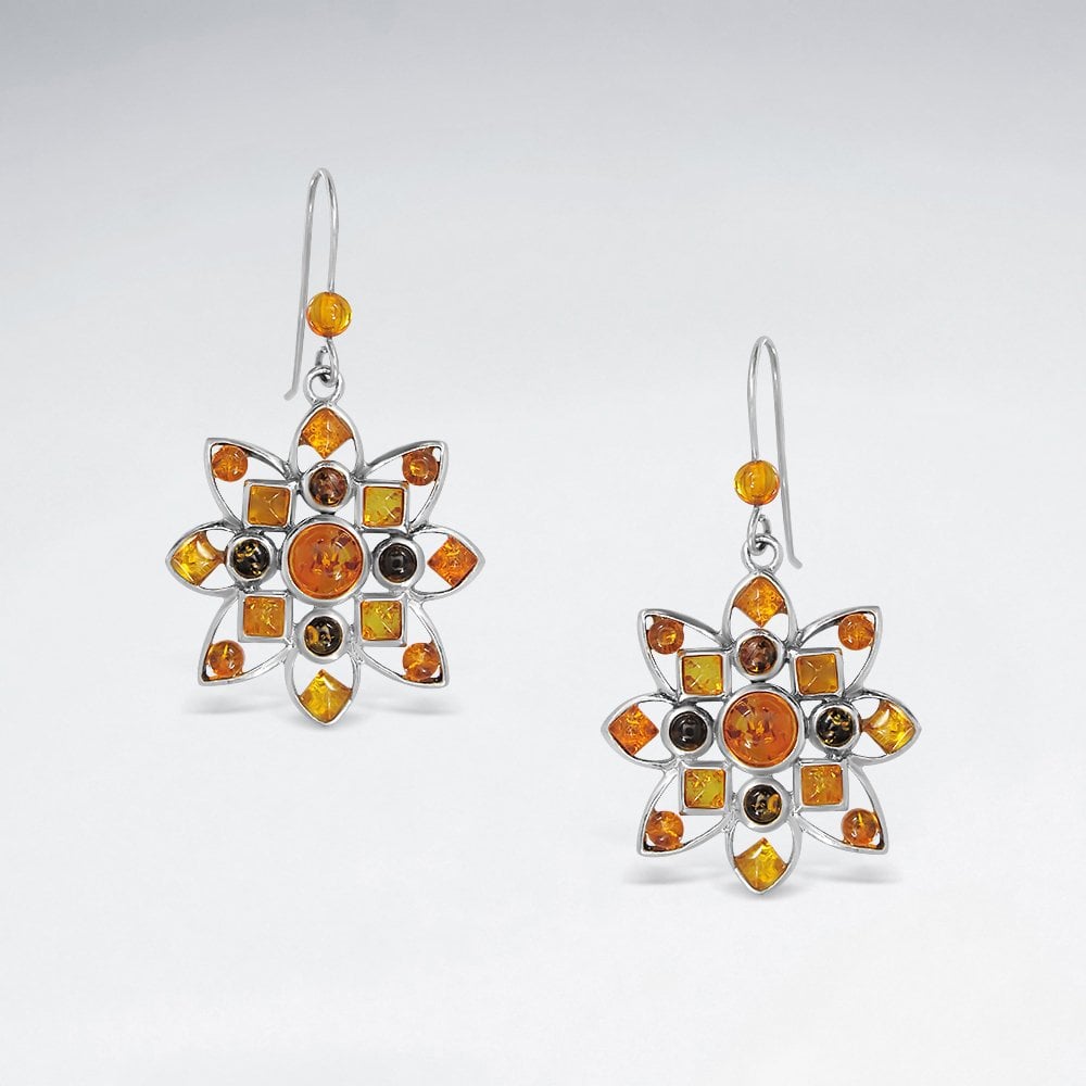 Sterling Silver Amber Sunburst Earrings