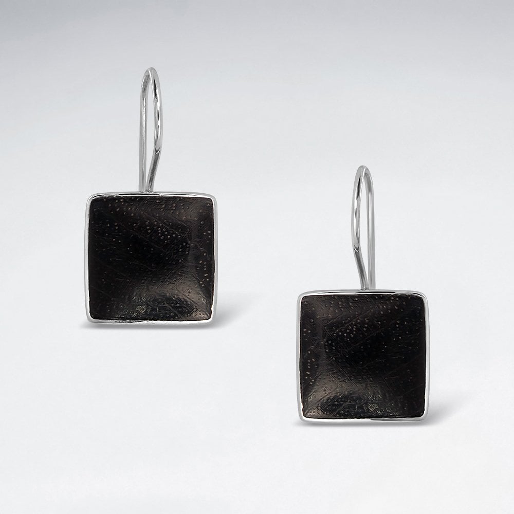 Sterling Silver Wood Square Earrings