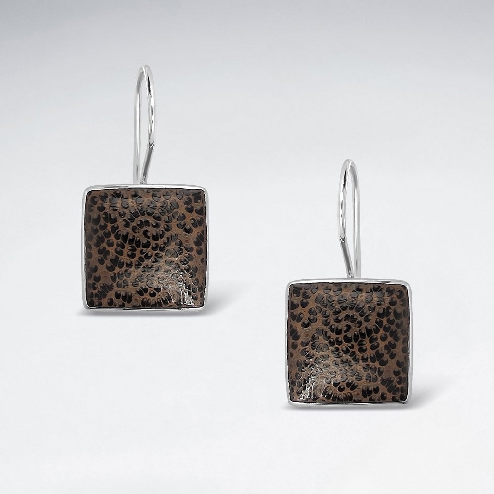 Sterling Silver Wood Square Earrings
