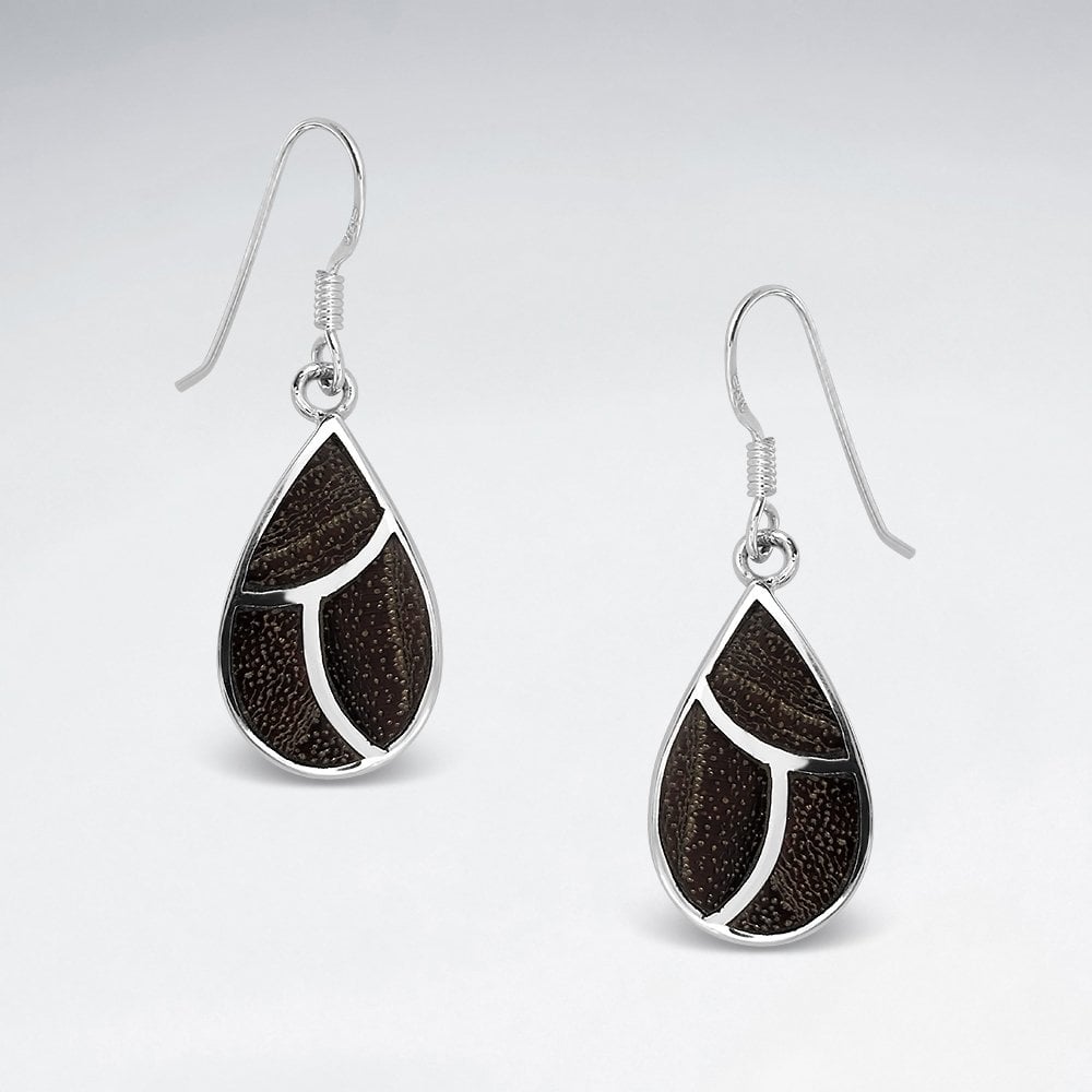 Sterling Silver and Wood Teardrop Earrings