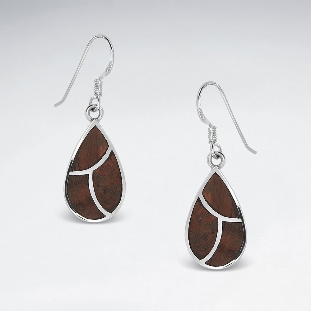 Sterling Silver and Wood Teardrop Earrings