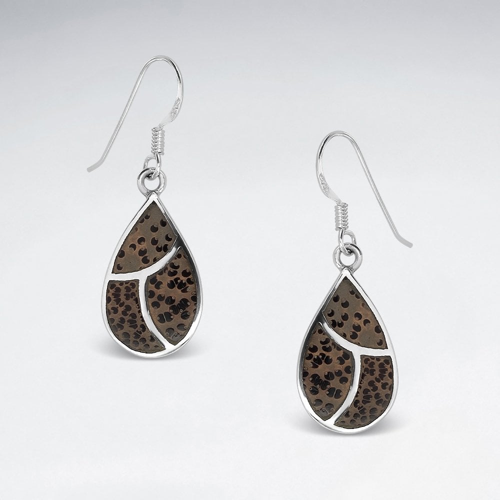 Sterling Silver and Wood Teardrop Earrings
