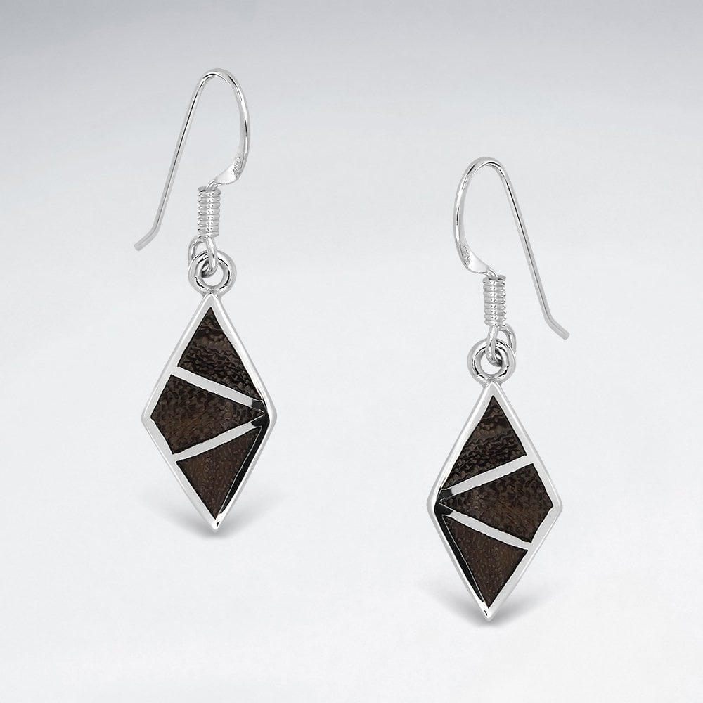 Sterling Silver Marquis Wood Earrings