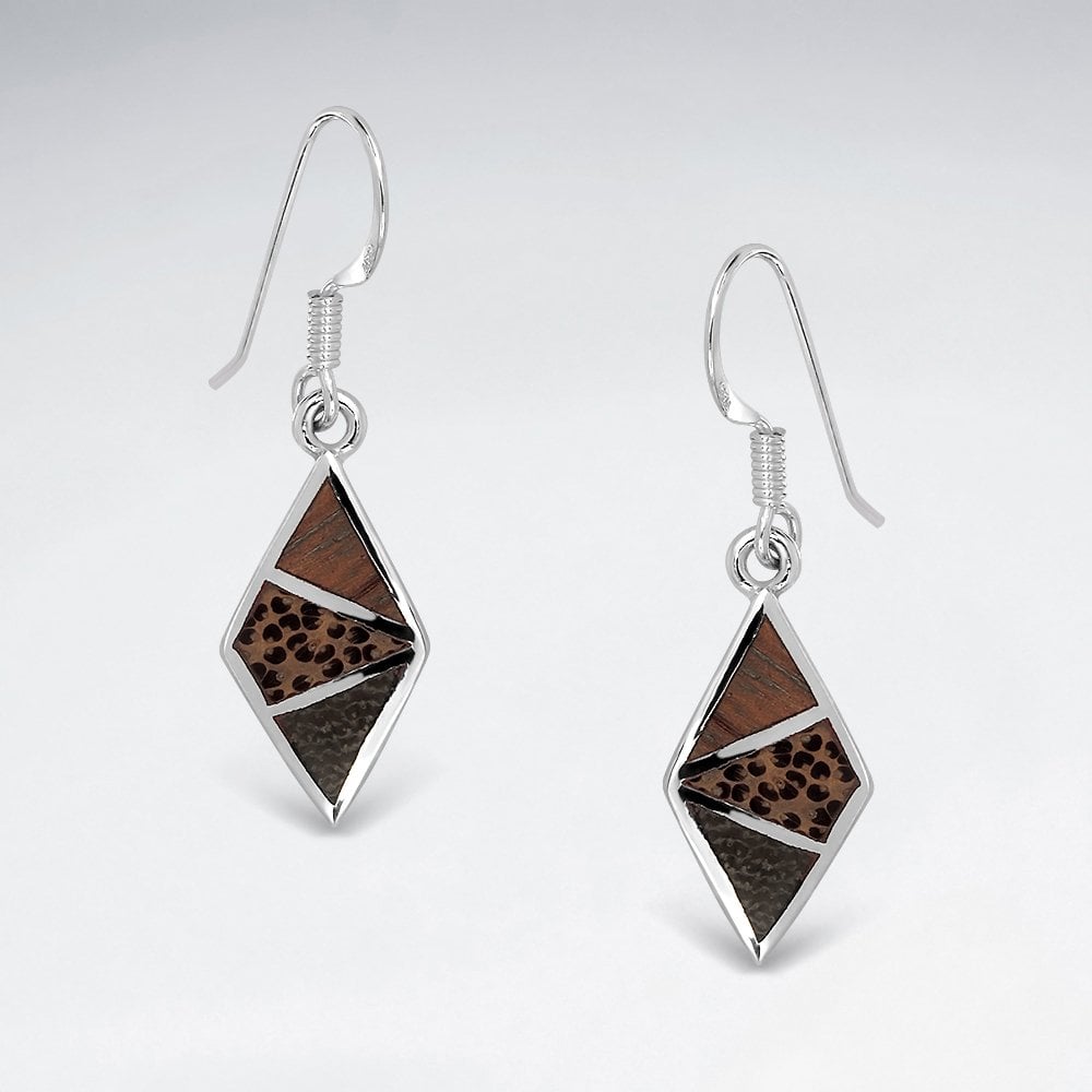 Sterling Silver Marquis Wood Earrings