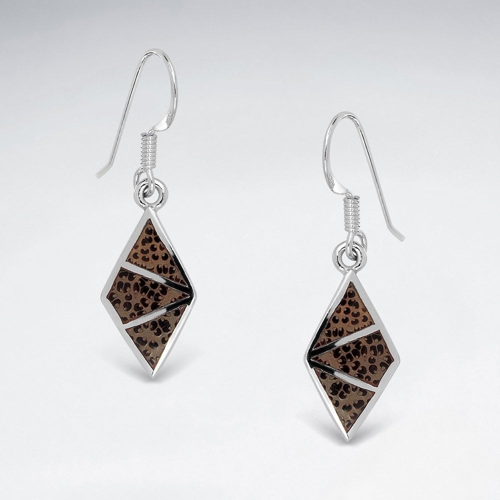 Sterling Silver Marquis Wood Earrings