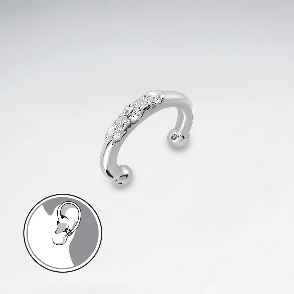 Sterling Silver Ear Cuff with CZ Detail