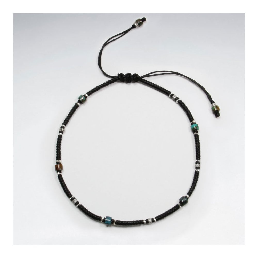 Sterling Silver and Waxed Cotton Beaded Anklet