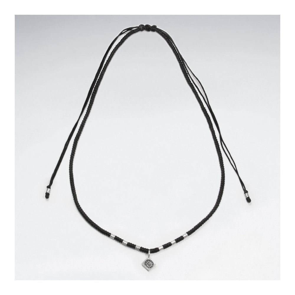 Sterling Silver and Waxed Cotton Bead Charm Necklace