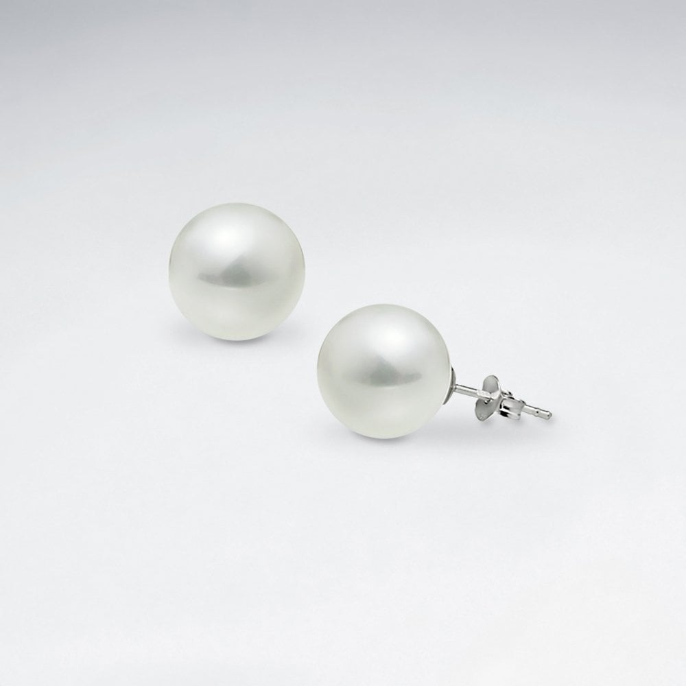 Sterling Silver Faux Pearl Stud Earrings