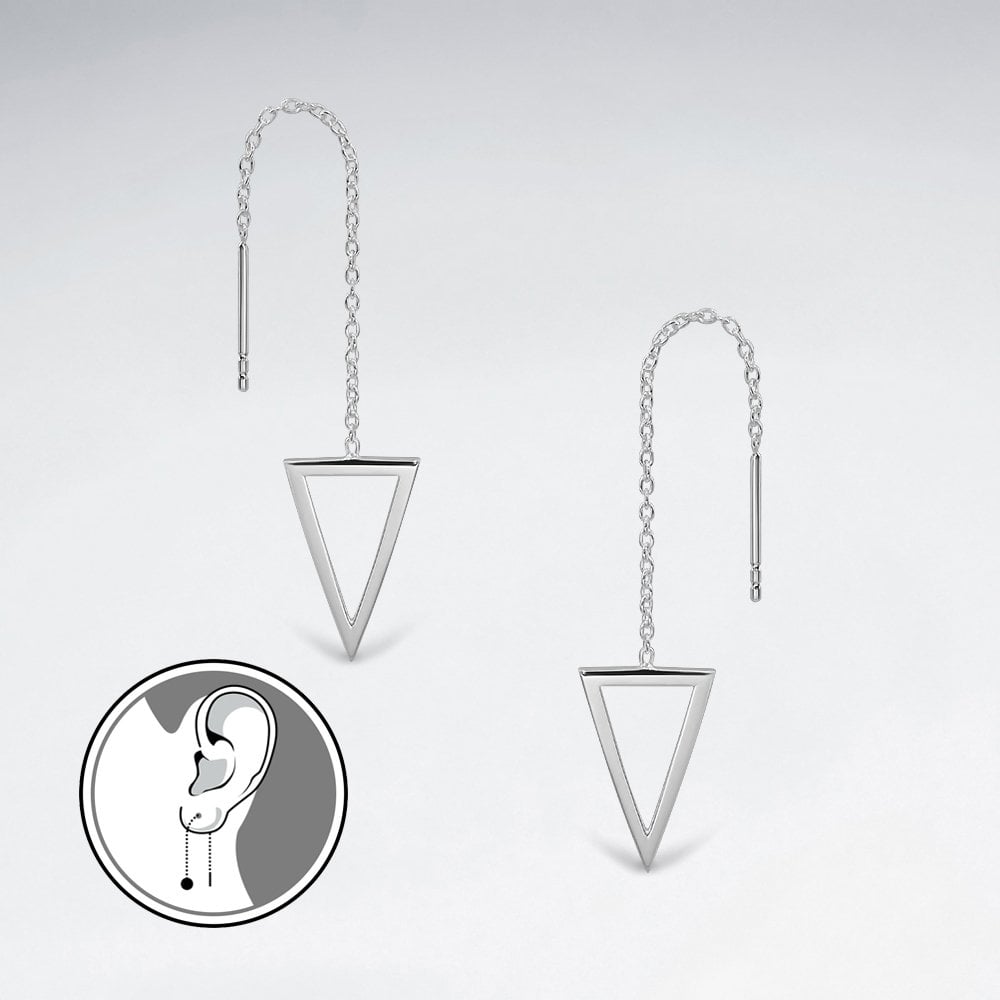 Sterling Silver Threader Chain Openwork Upturned Triangle Earrings
